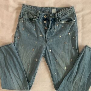 &Denim Women’s Jeans Silver Studs High Waisted 27 X 28